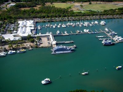 Port Douglas Marina from a helicopter