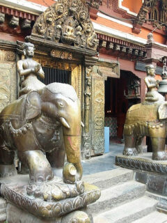 elephant statues inside kathmandu's golden temple