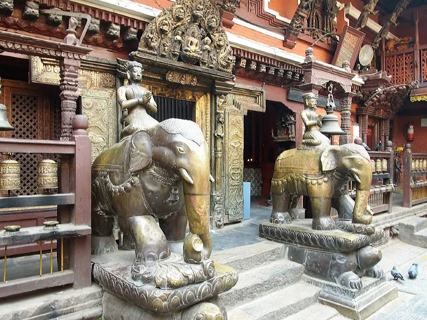 elephant statues inside kathmandu's golden temple