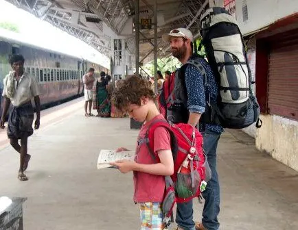 India with Children. One for Dad and one for me. Backpacks are what you need for our style of travel. India.