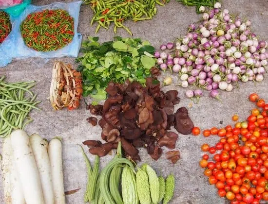 Markets of Luang Prabang Laos. Food and produce for sale.