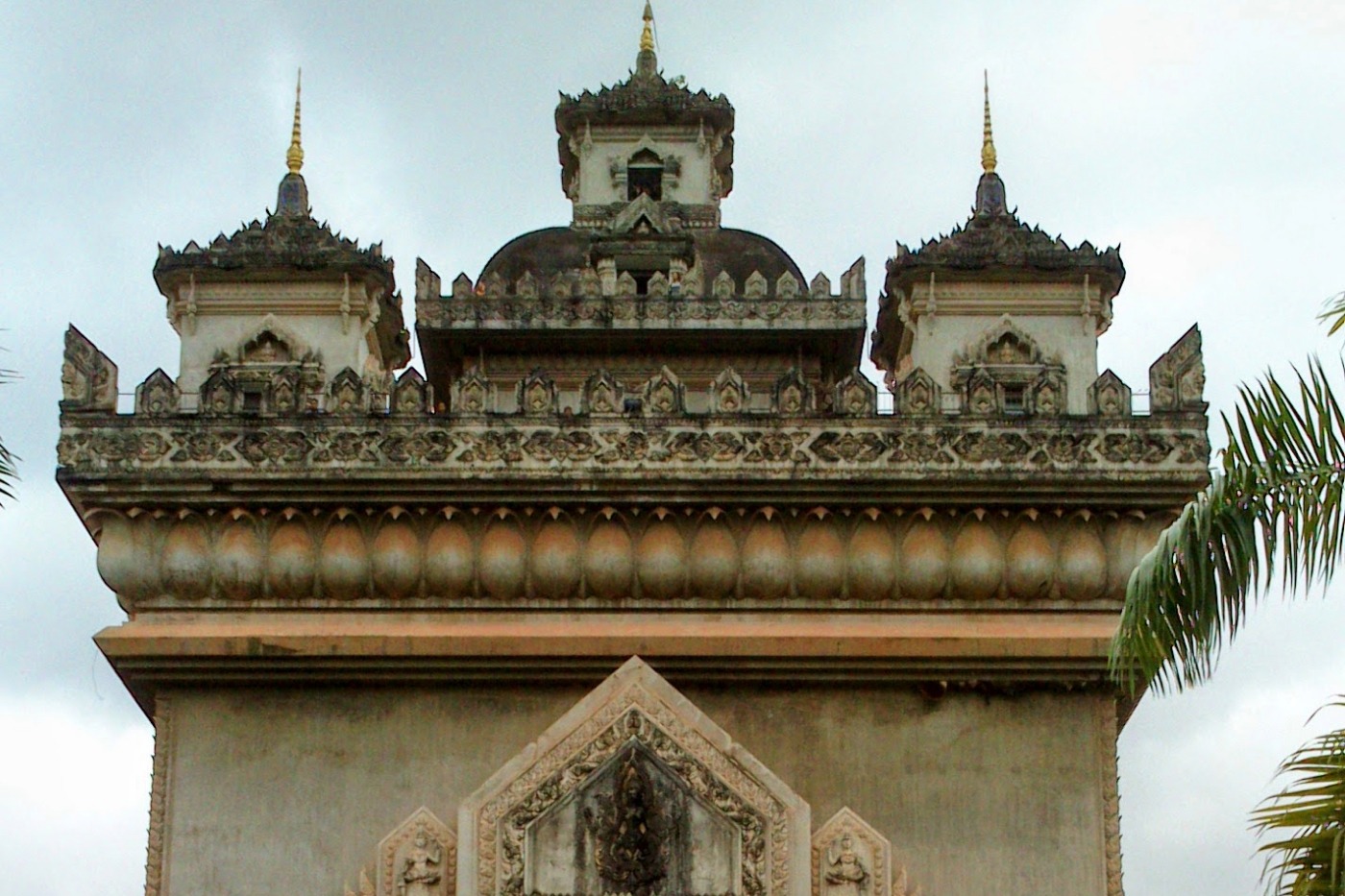 Top of the victory monument in Vientiane Laos