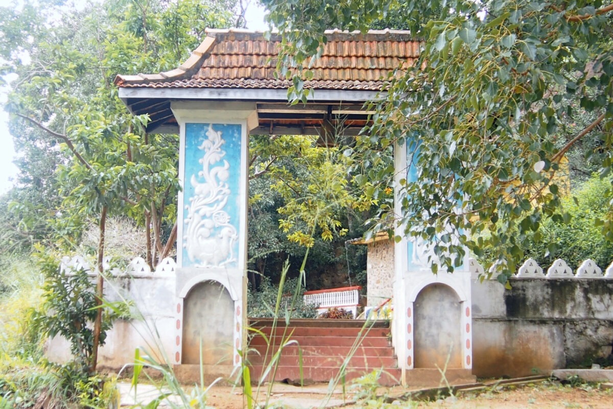 Blue and white painted entrance to Ella Temple