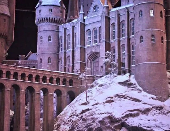Hogwart's Castle in the snow for winter and Christmas at the Harry Potter tour UK