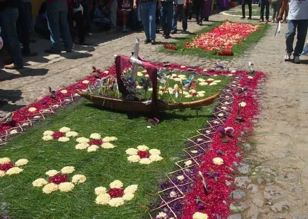 Flower and Sawdust carpet Antigua Guatemala