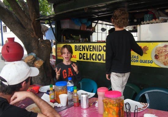 Family travel El Salvador. Street food Pupusas. San Salvador