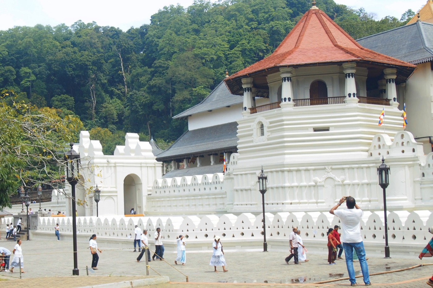 White walls of the palace and Temple of the tooth in Kandy Sri Lanka