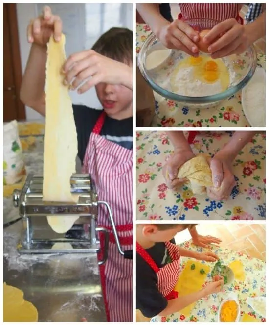 Kids cooking class Italy. Making pasta