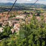 The town of Gubbio Italy and the bird cage cable car, from the mountain top