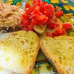 Food in Umbria Italy, bruschetta with olive oil and fresh tomatoes