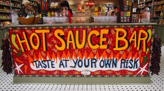 tasting hot sauce, extra hot sauces, in new orleans