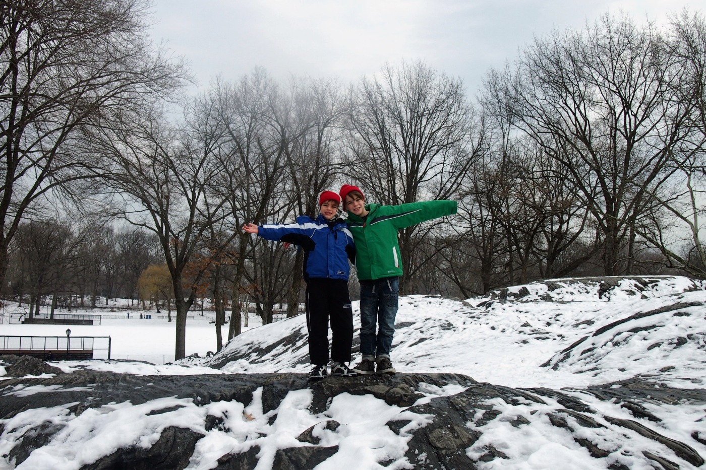 kids in new york central park in winter dressed for the cold