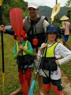 Family travel blog kayaking Vang Vieng Laos