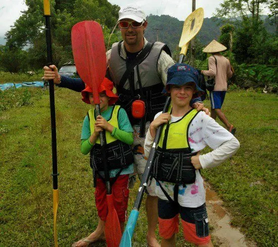 kayaking Vang Vieng Laos with kids