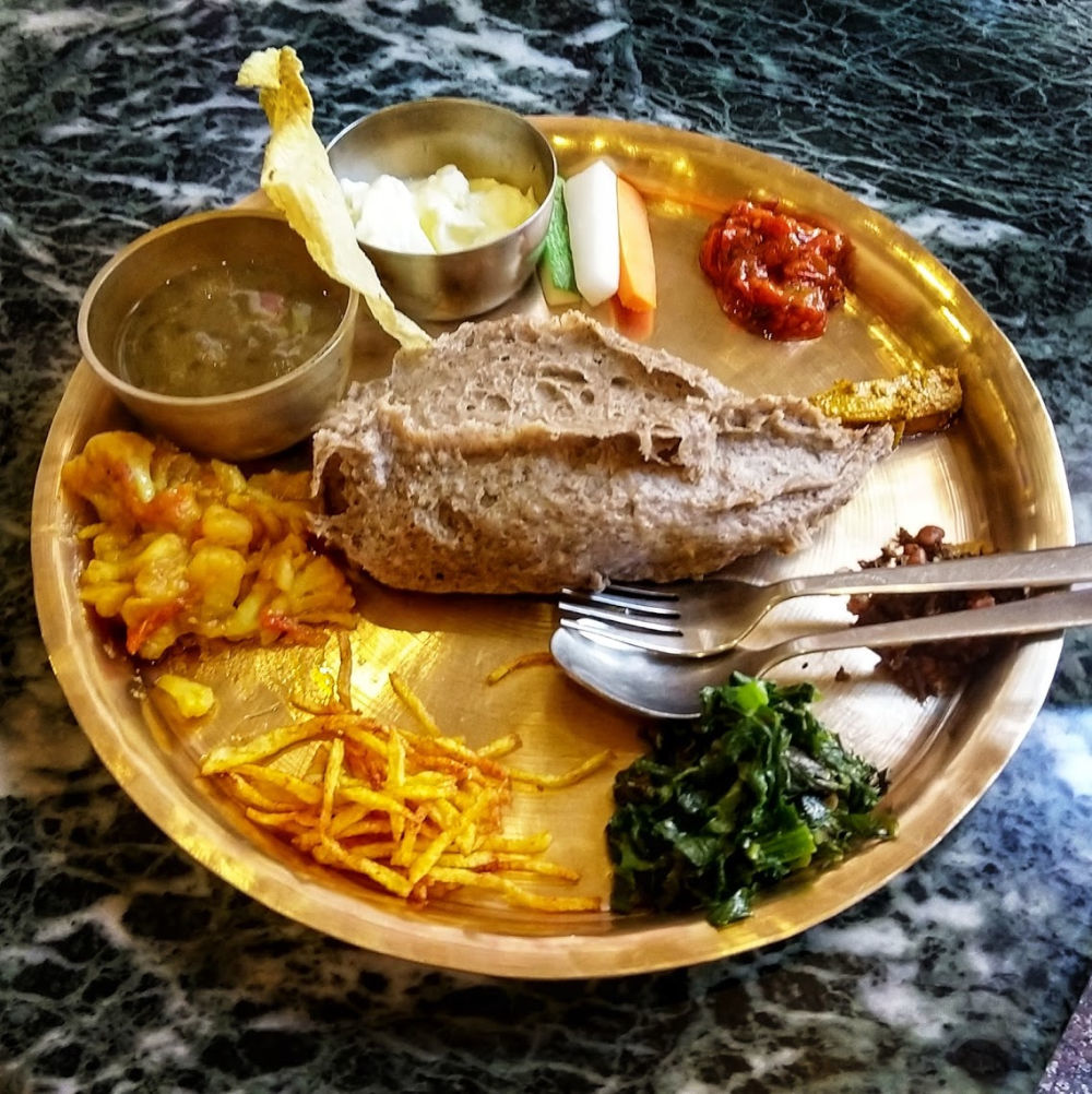 Nepali food Dhindo Dhido Nepal Thali