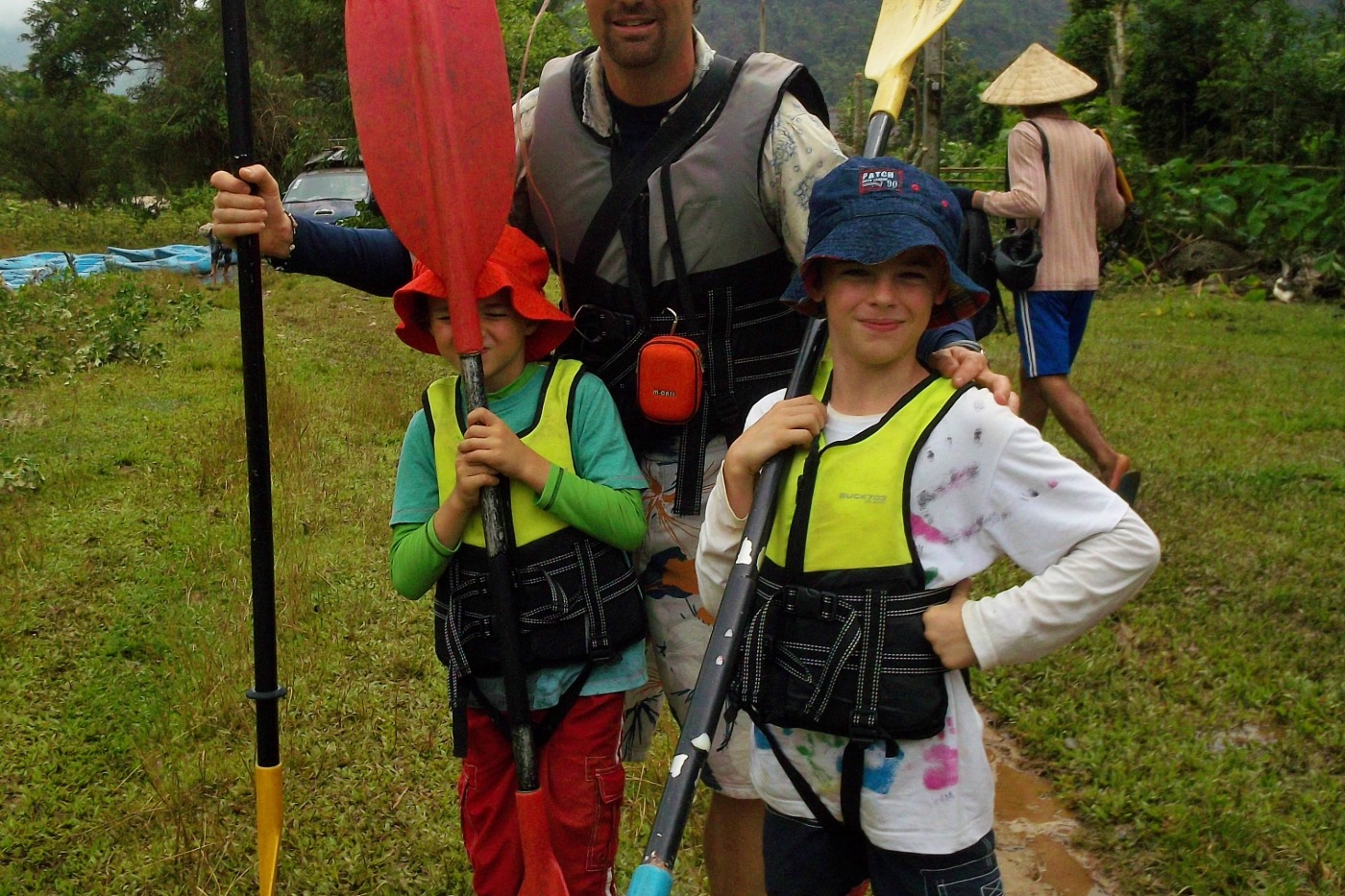 Family kayaking and tubing in Vang Vieng Laos