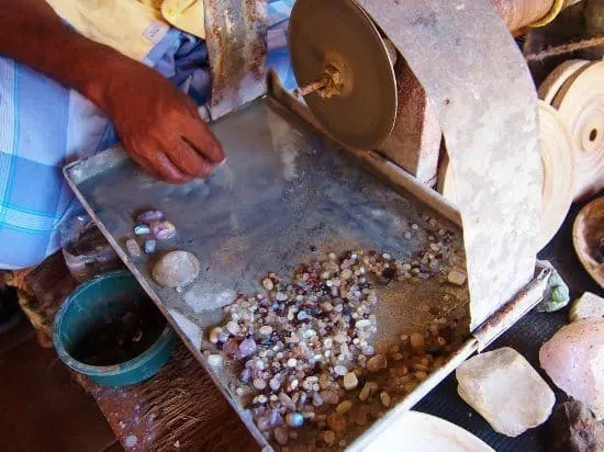 Things to do in Galle Sri Lanka .Gemstone working within the walls of Galle Fort Sri Lanka.