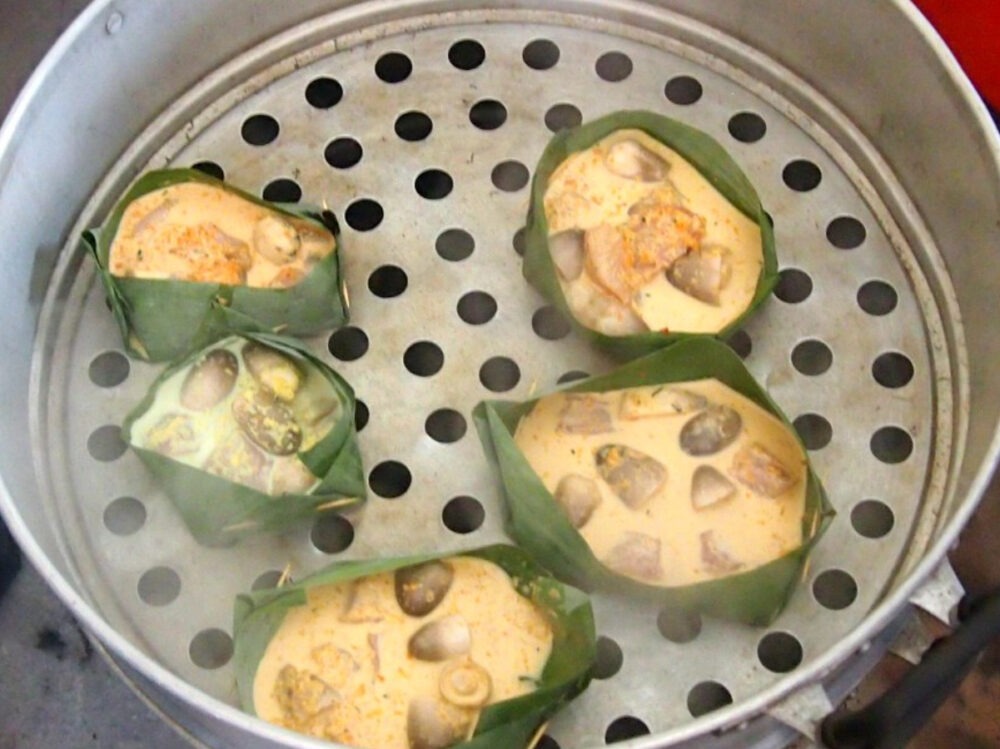 Cambodian food fish amok steamed