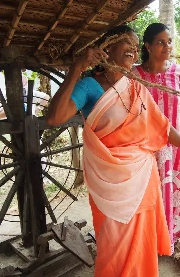 Kochin Kerala making coir rope from coconuts
