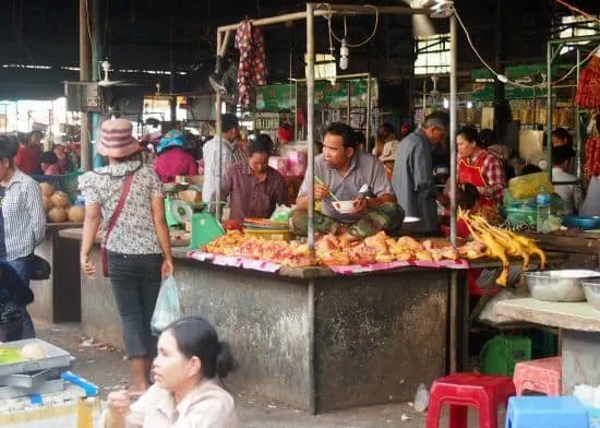 meat section at a cambodian food market