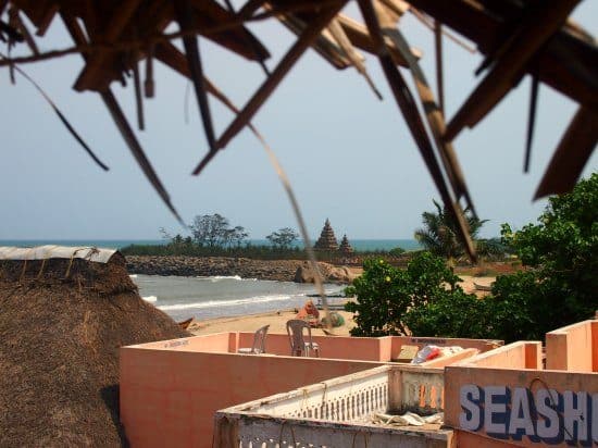 Shore Temple from roof of Sea Waves Guest House Mamallapuram