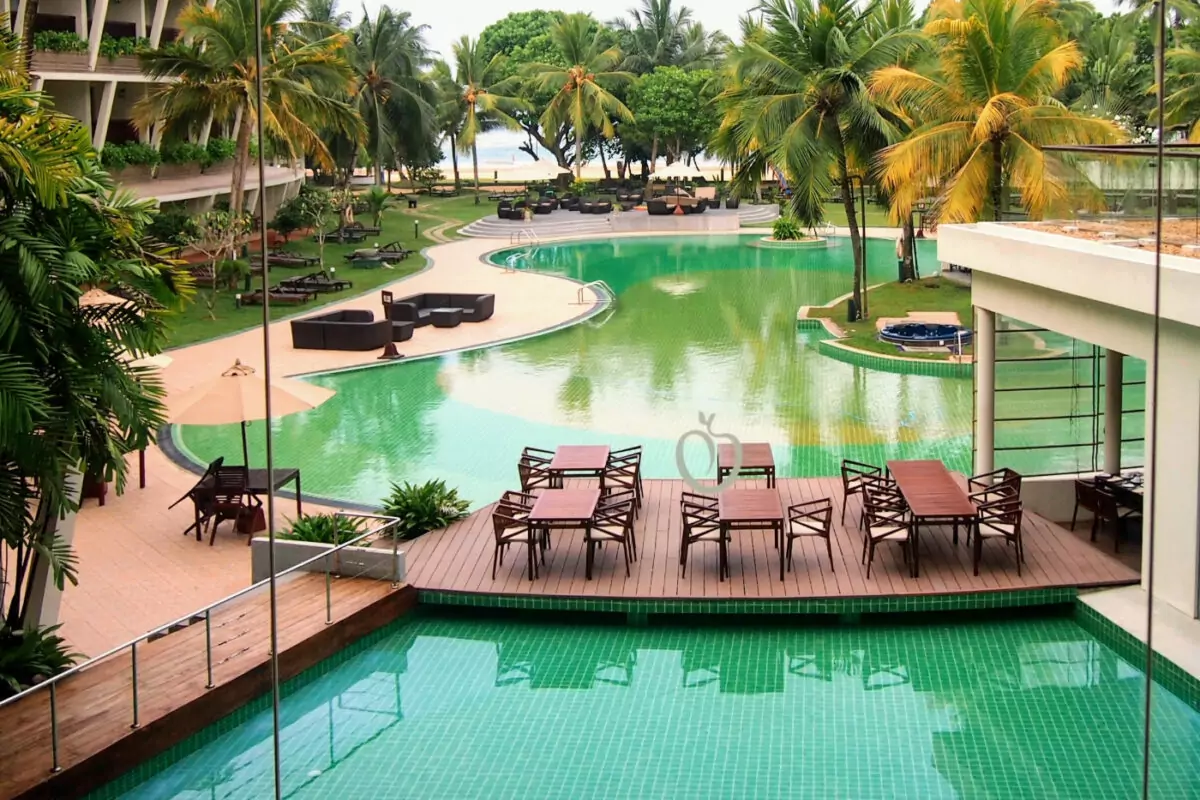 Lagoon pool view down to the beach at Beruwela