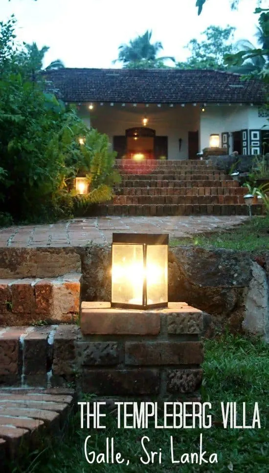 As evening falls the Templeberg Villa lights up. Beautiful colonial accomodation, Gale, Sri Lanka