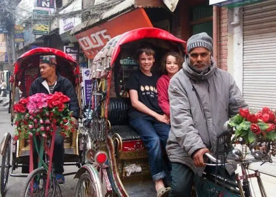 Nepal with kids, Kathmandu with kids cycle rickshaws