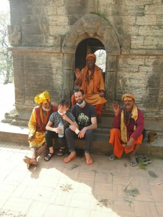 Nepal with kids, Kathmandu with kids. Sadhus at Pashupatinath