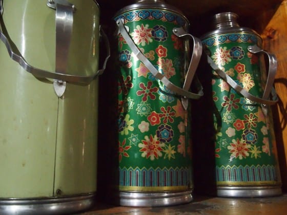 Giant tea flasks on Everest trek Nepal