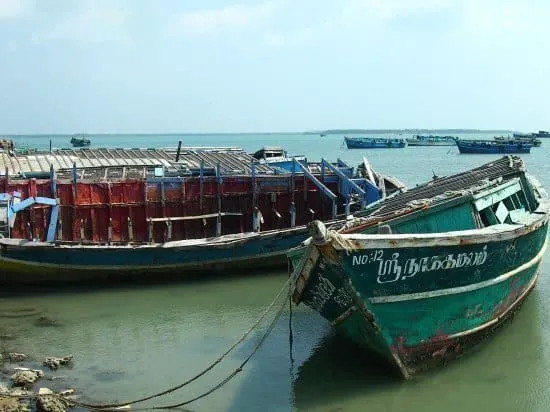 Ferry boats north of Jaffna, the only way to reach the island temples. Jaffna Sri Lanka