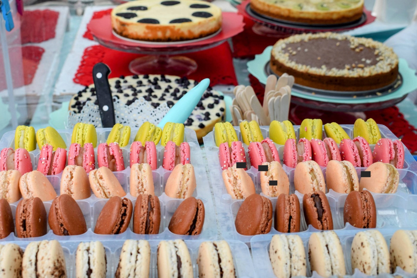 Food on sale at Greenwich Market London. Delicious cakes.