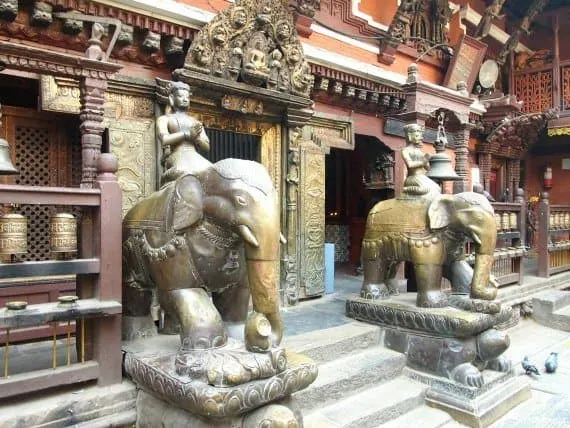 Inside the golden temple Kathmandu Nepal. Elephants