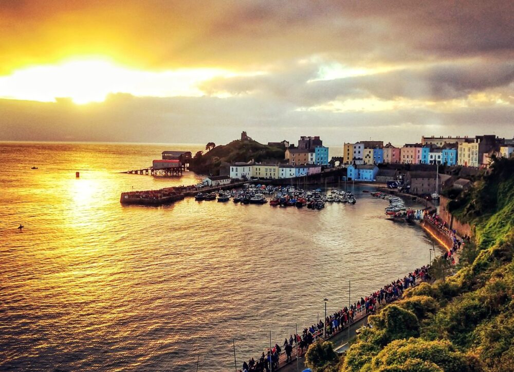 Wales UK fishing harbour at dawn