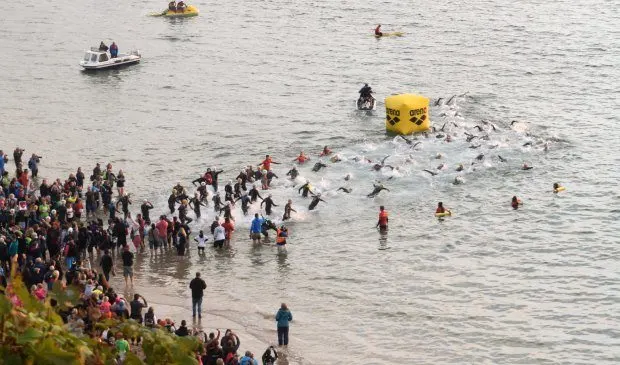 start of the swim Wales Ironman