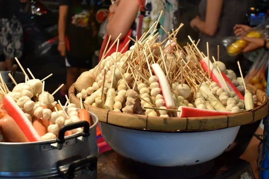 Thailand street food fish balls on a stick