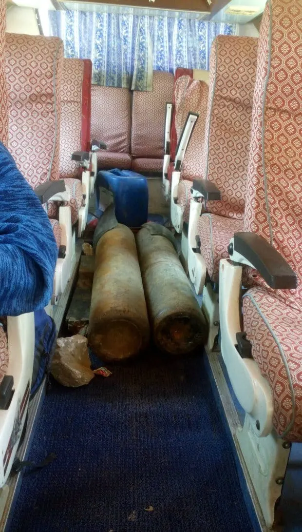 Gas cylinders on the bus from Kathmandu to Phaplu