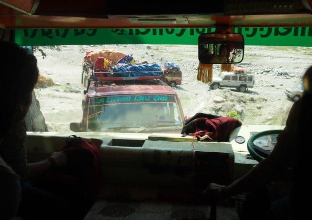 bus and jeep traffic jam between phaplu and kathmandu