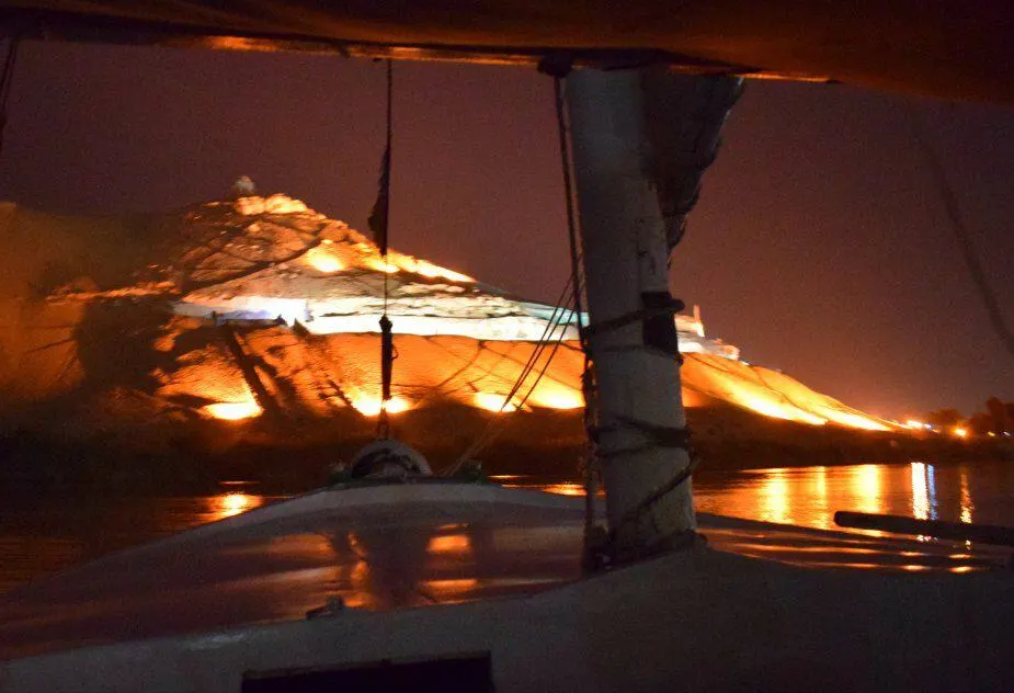 Tombs of the Nobles Aswan lights Nile Felucca