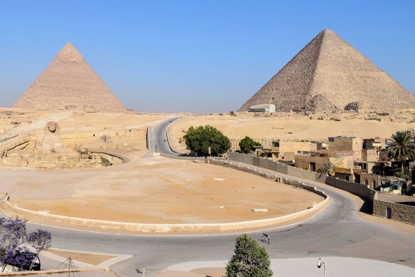 View of the pyramids and spink from a hotel in Egypt