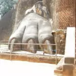 lion paws and steps at Sigiriya Sri Lanka. Child climbing steps.