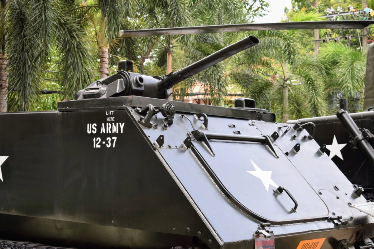 Saigon museum. US military tank from the Vietnam war. The kids loved this!