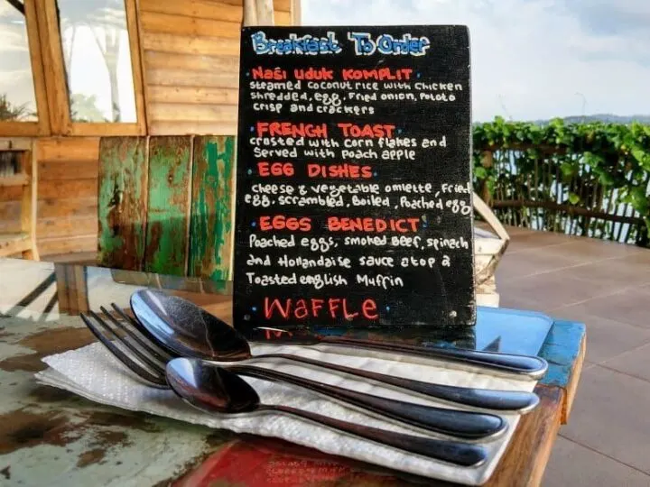 Breakfast menu at Telunas Private Island