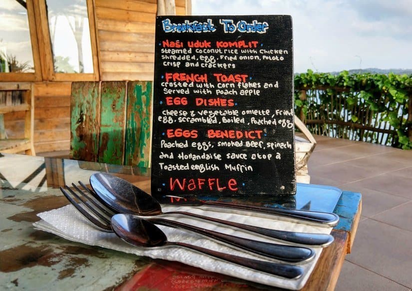 Breakfast menu at Telunas Private Island