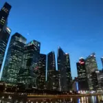 Singapore skyline at Christmas with Christmas tree