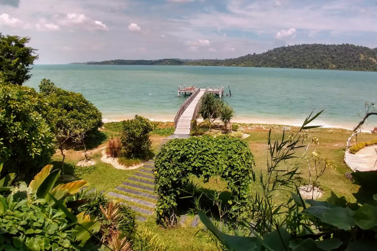 telunas resort private island jetty and sea