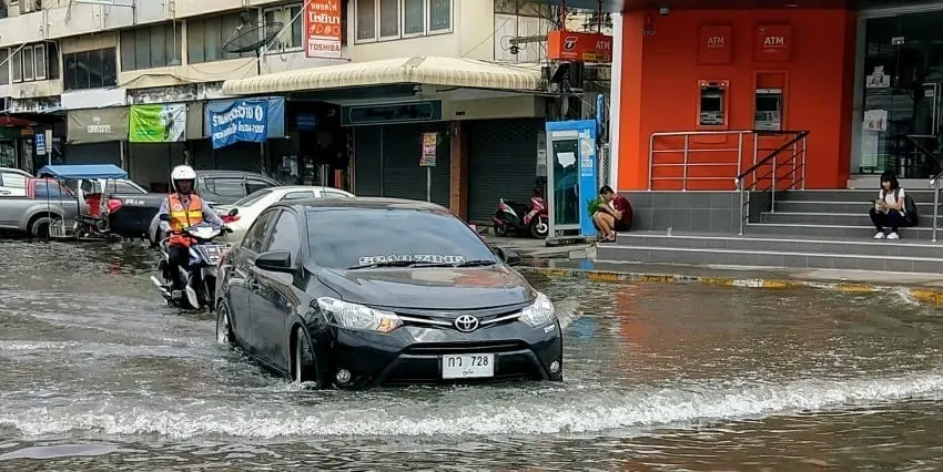 Flooding in Maeklong. The railway market was dry but much of the town under water