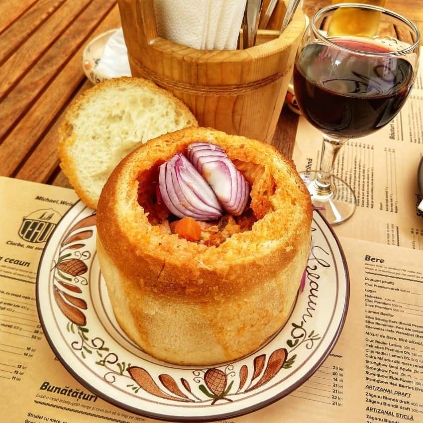 Food in Brasov Transylvania Soup in Bread Romanian Ciorba