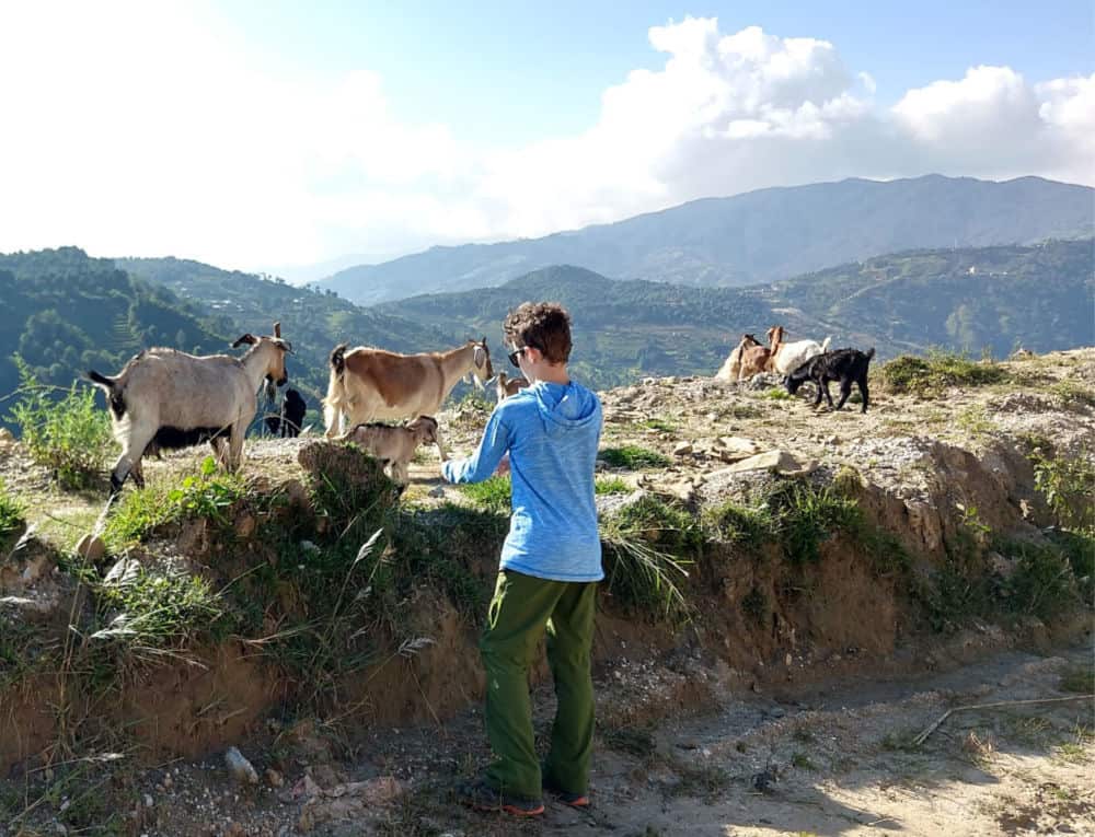 Walking around Nagarkot with kids