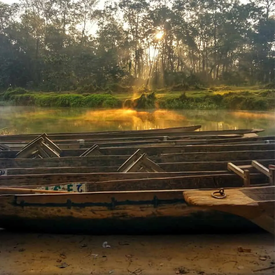 Early Morning Canoe Safari. Chitwan National Park Nepal